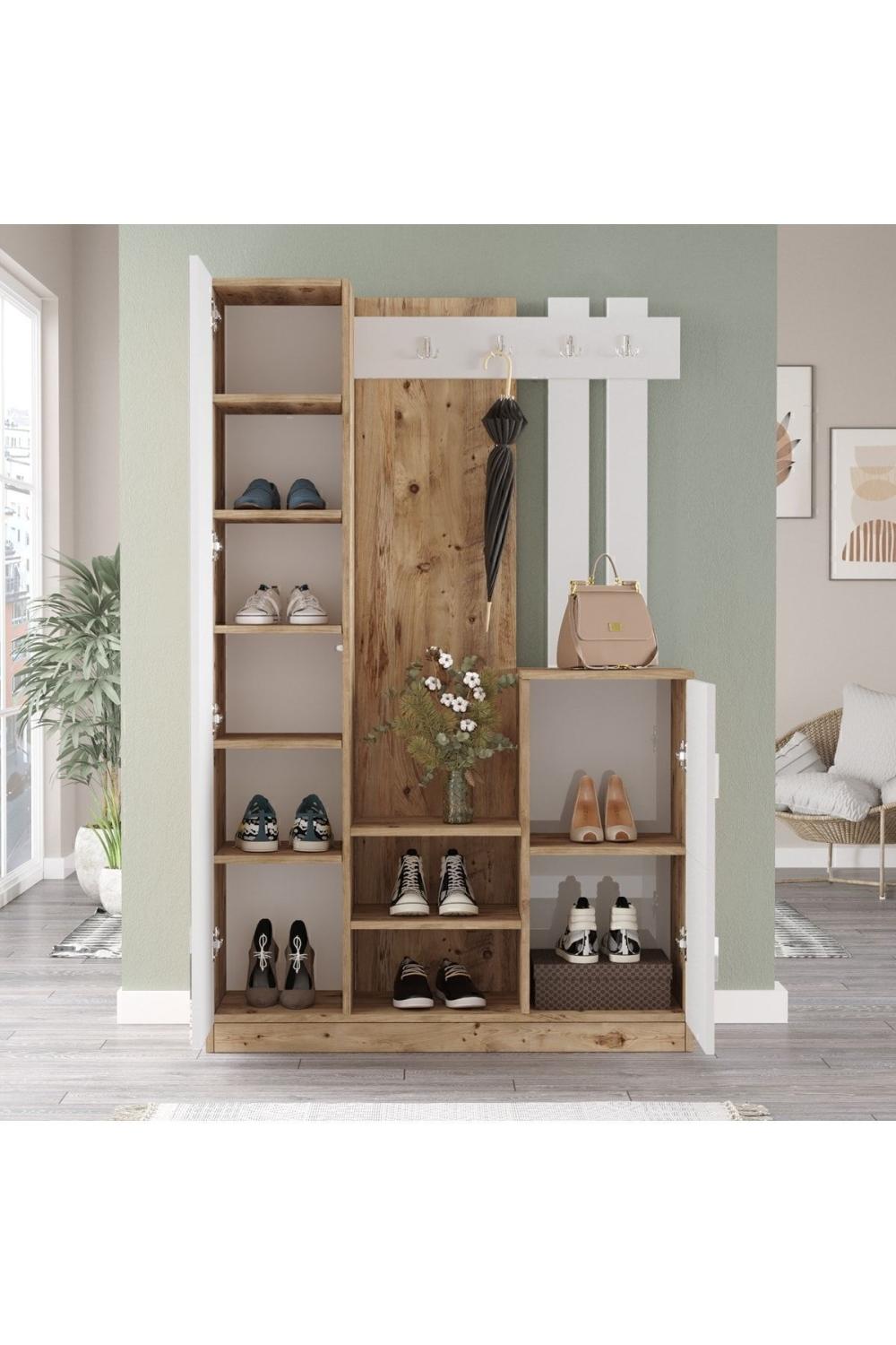 Henley Vestiaire Portemanteau Meuble à chaussures Pin-Blanc HEN7-AW