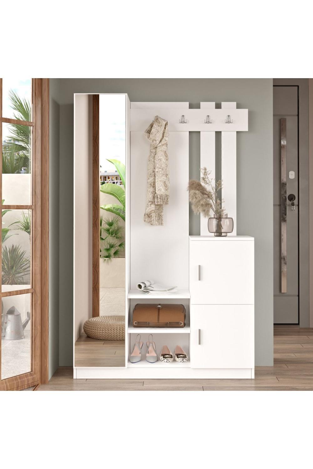Vestiaire / Porte-Manteau Henley avec Meuble à Chaussures – Blanc HEN7-W