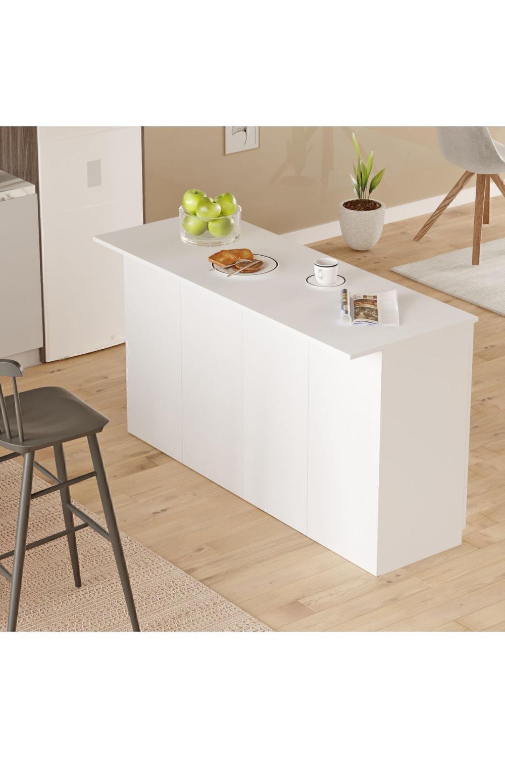 Island 160cm Ada Cuisine Yemek Table 4 Avec portes Blanc ISL1-W