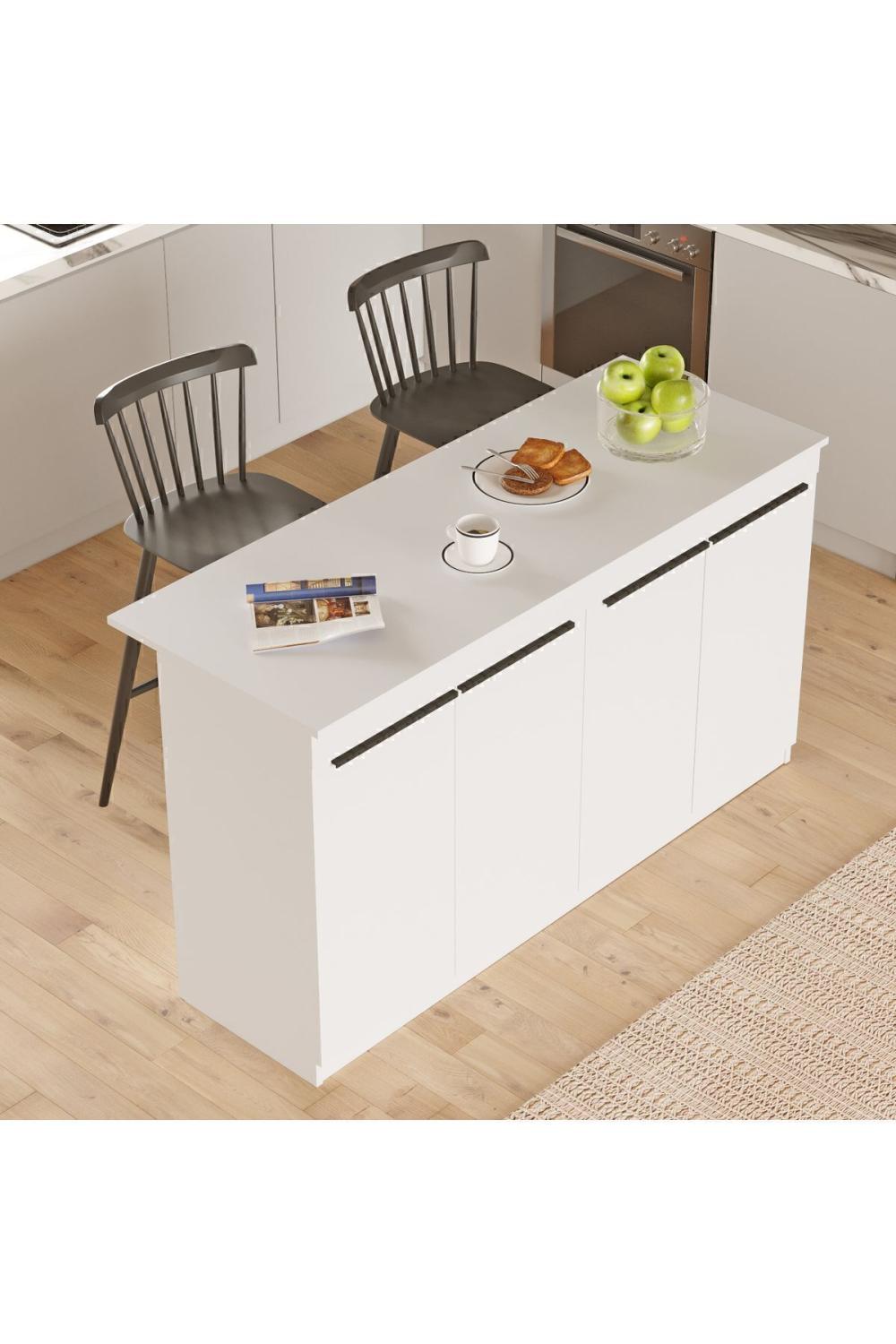 Island 160cm Ada Cuisine Yemek Table 4 Avec portes Blanc ISL1-W