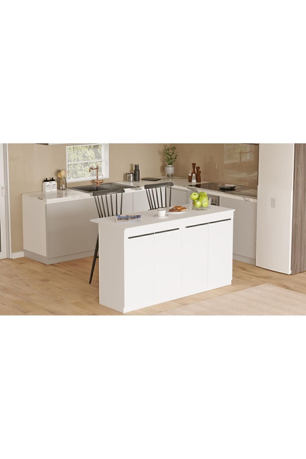 Island 160cm Ada Cuisine Yemek Table 4 Avec portes Blanc ISL1-W