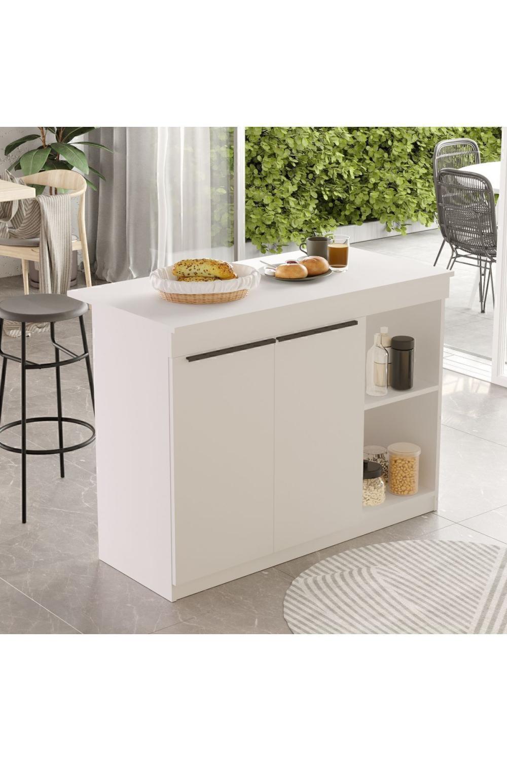 Island 120cm Ada Cuisine Yemek Table 2 Avec portes Blanc ISL2-W