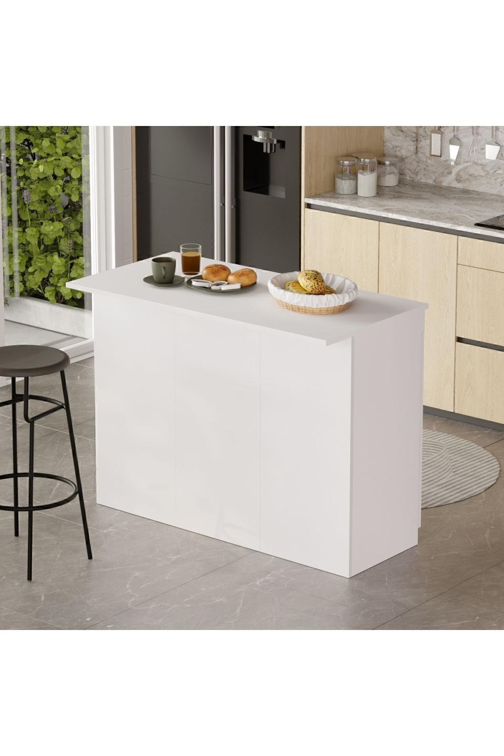 Island 120cm Ada Cuisine Yemek Table 2 Avec portes Blanc ISL2-W