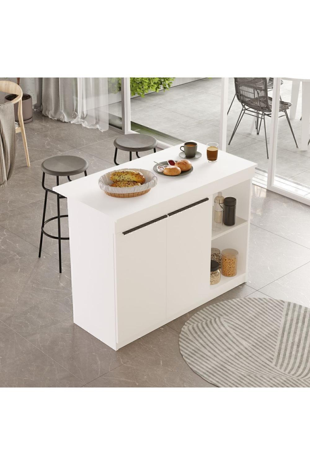Island 120cm Ada Cuisine Yemek Table 2 Avec portes Blanc ISL2-W