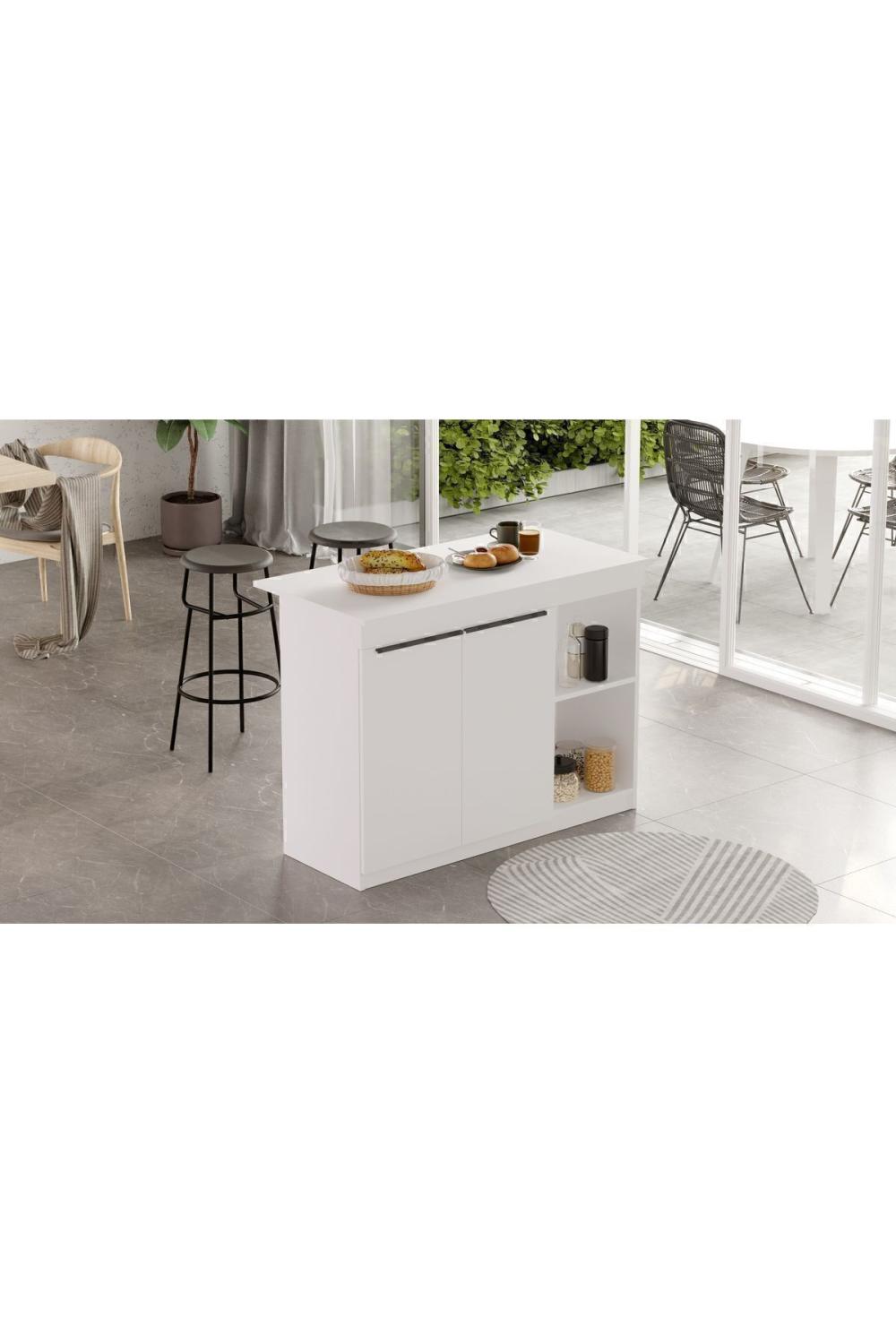Island 120cm Ada Cuisine Yemek Table 2 Avec portes Blanc ISL2-W