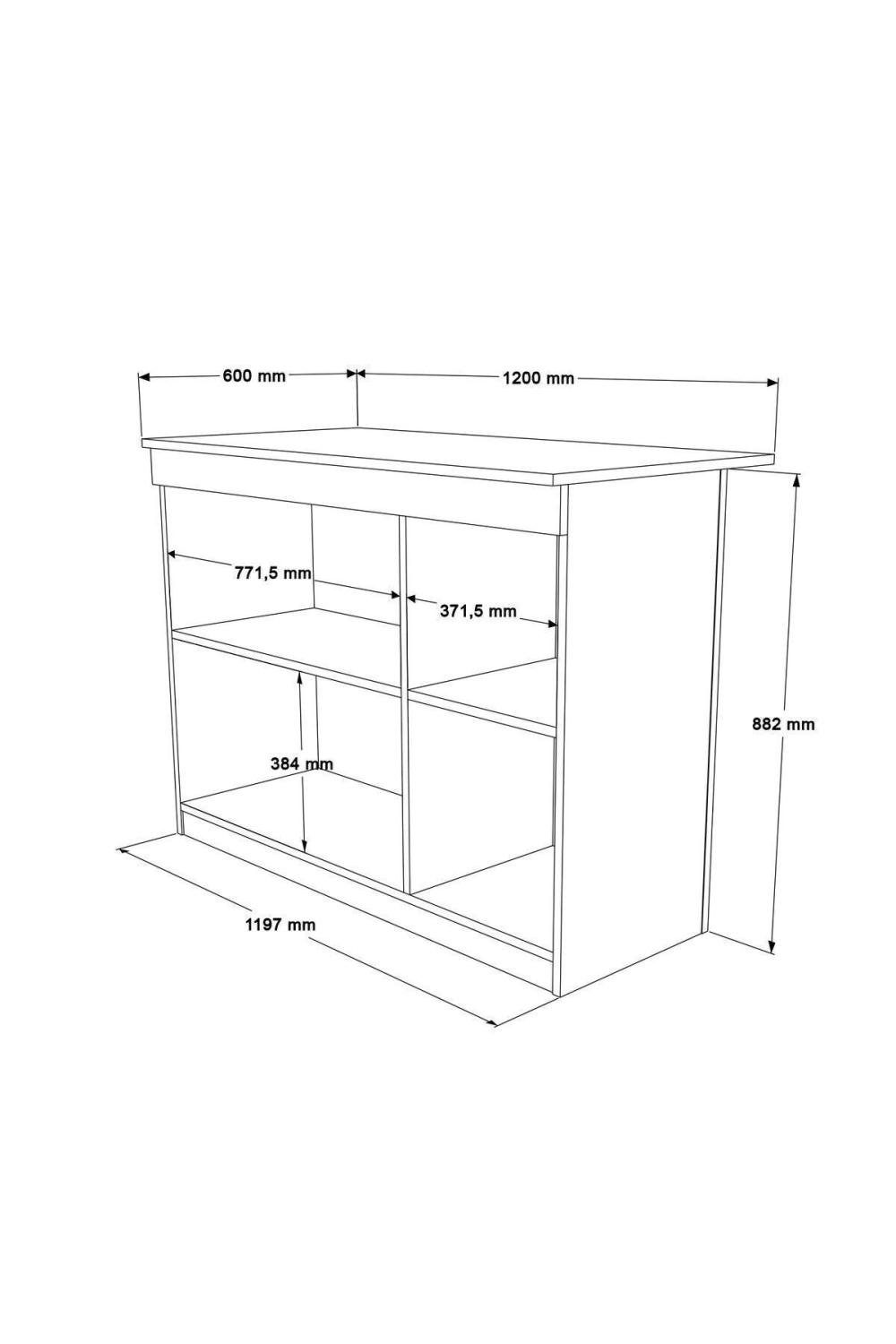Island 120cm Ada Cuisine Yemek Table 2 Avec portes Blanc ISL2-W