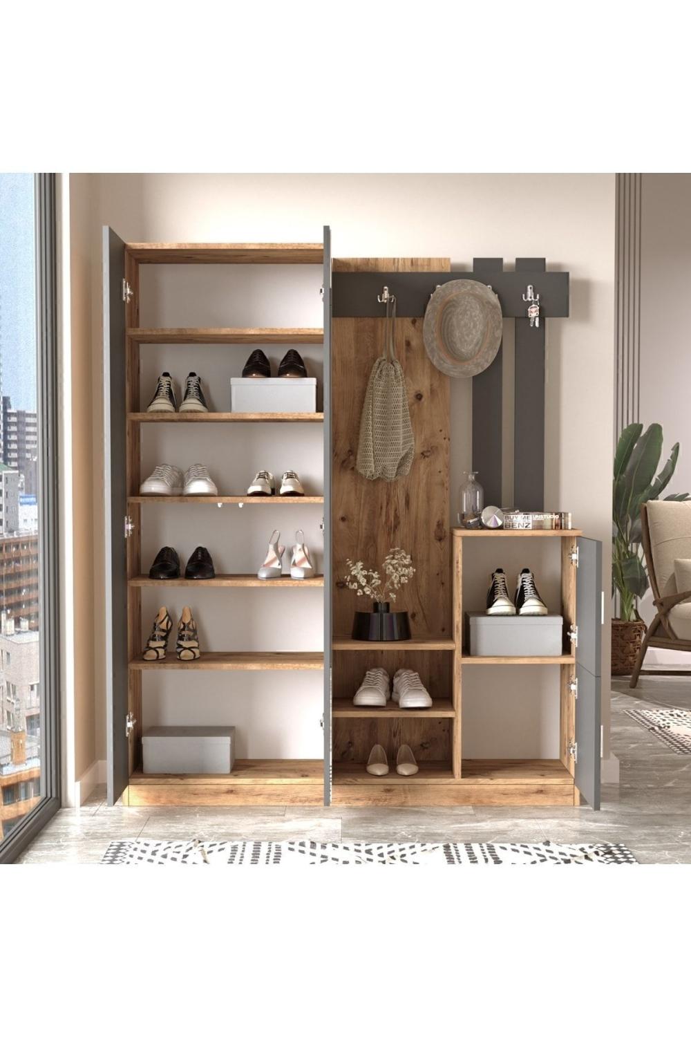 Jade Vestiaire Portemanteau Meuble à chaussures Pin Anthracite JAD8-AA