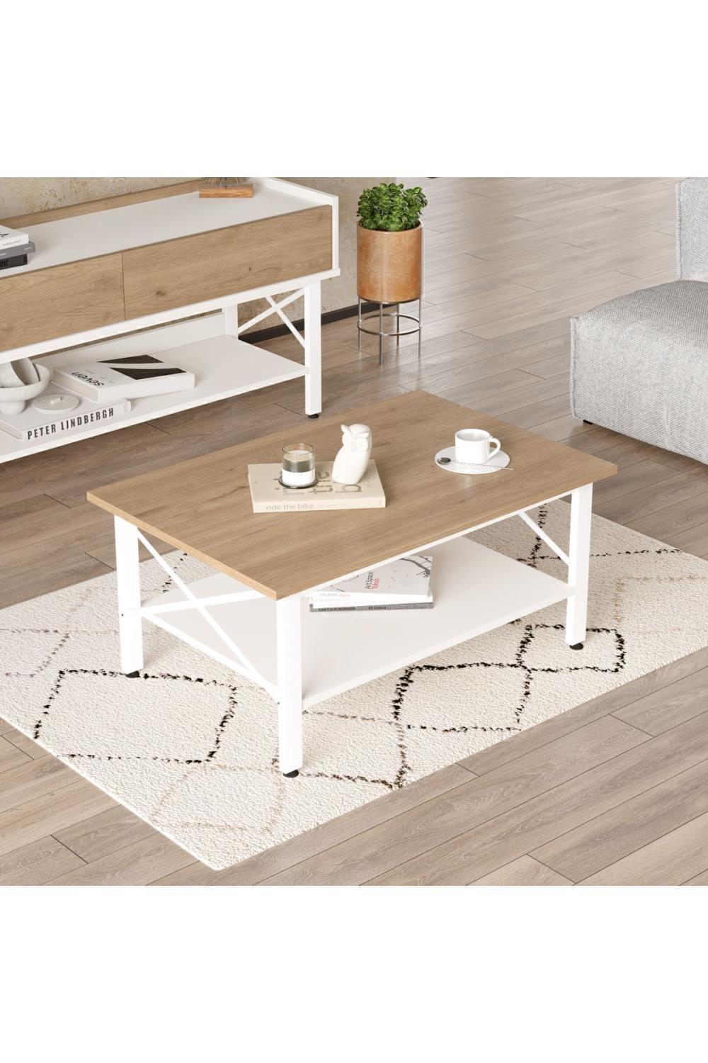 Jurina Table basse À étagères Blanc Métal Sur pieds Panier-Blanc JUR2-SW
