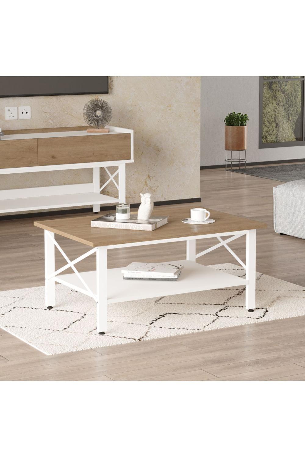 Jurina Table basse À étagères Blanc Métal Sur pieds Panier-Blanc JUR2-SW