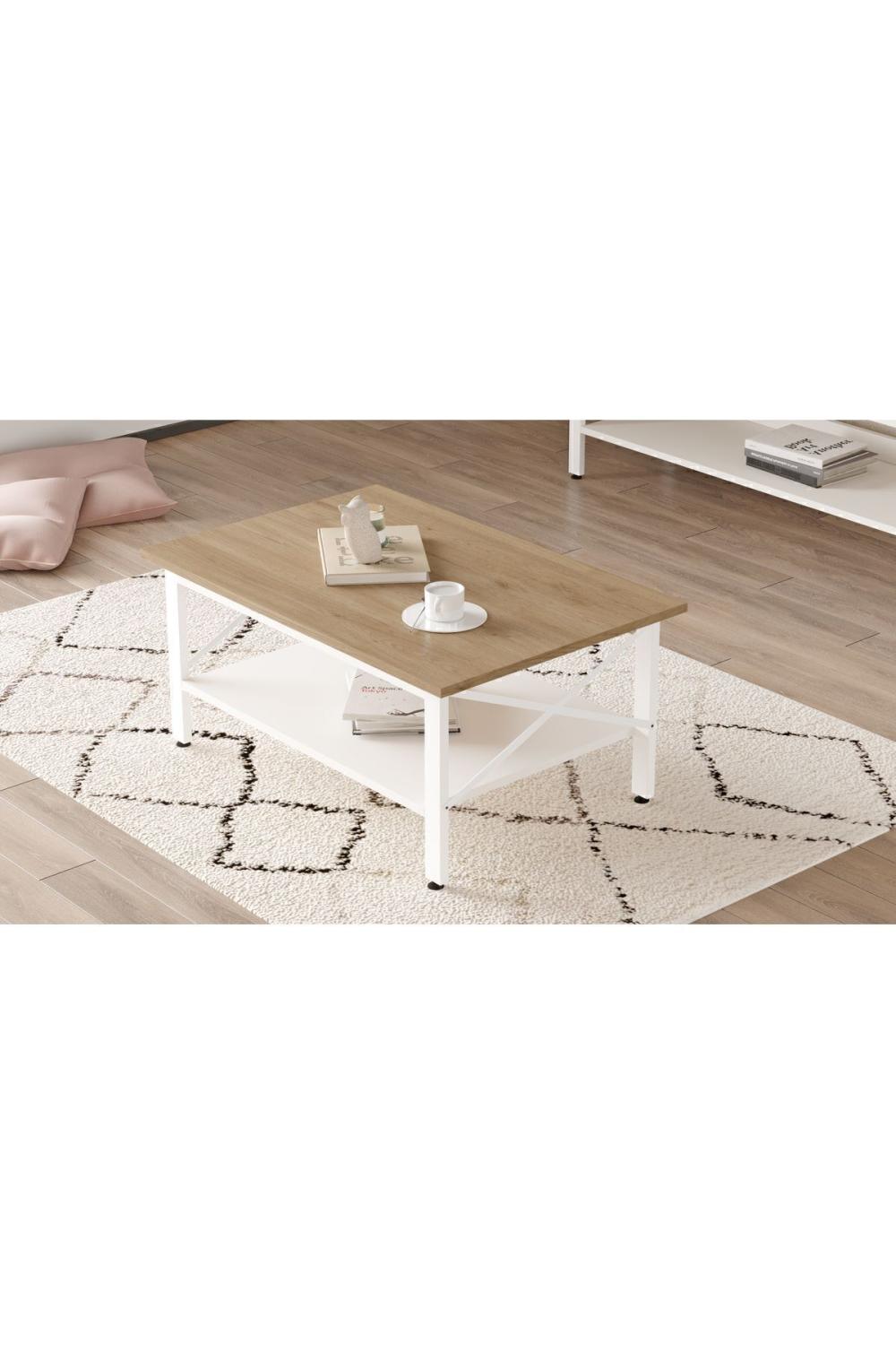 Jurina Table basse À étagères Blanc Métal Sur pieds Panier-Blanc JUR2-SW