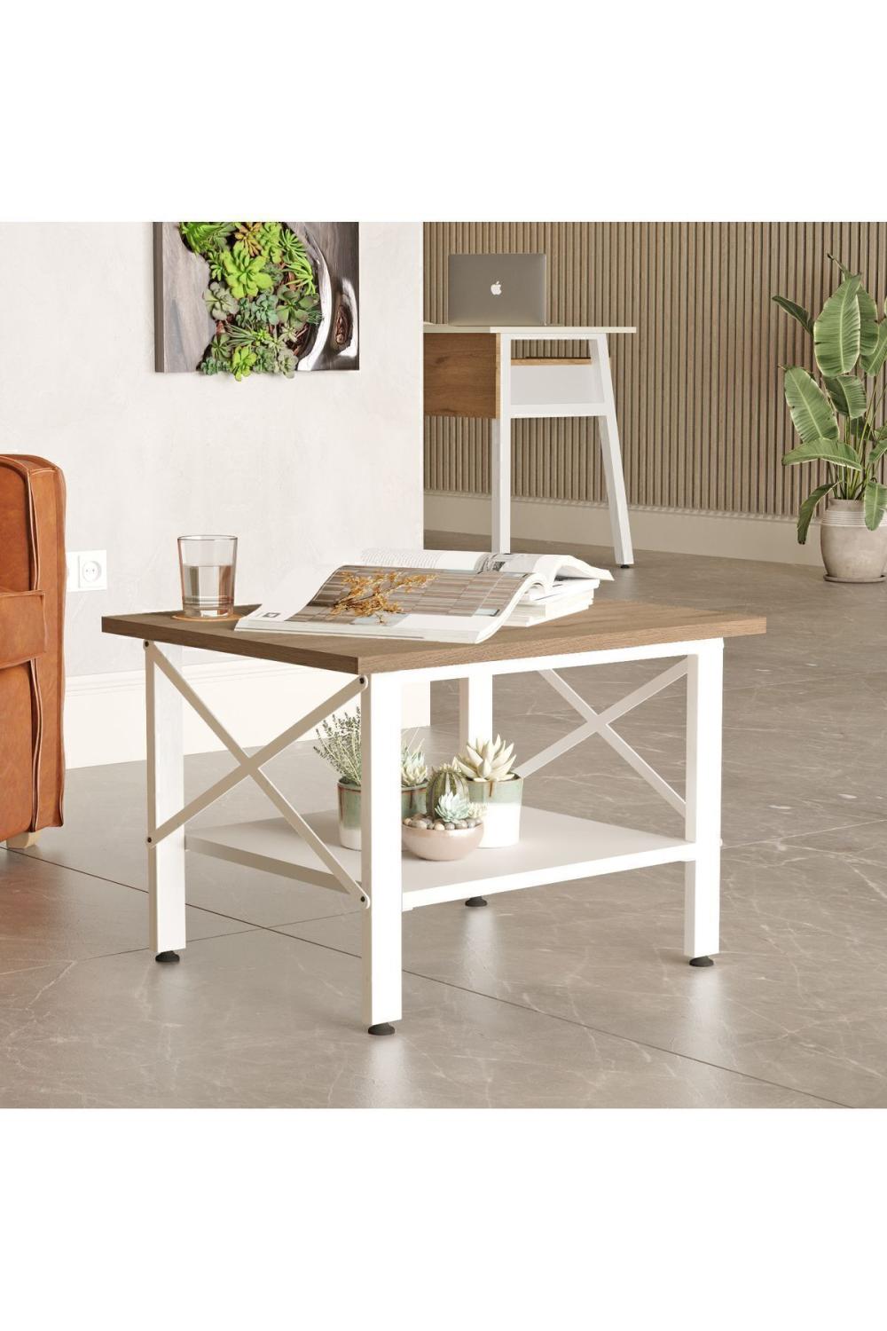 Jurina Table basse Bureau Table basse Blanc Métal Sur pieds Panier-Blanc JUR6-SW