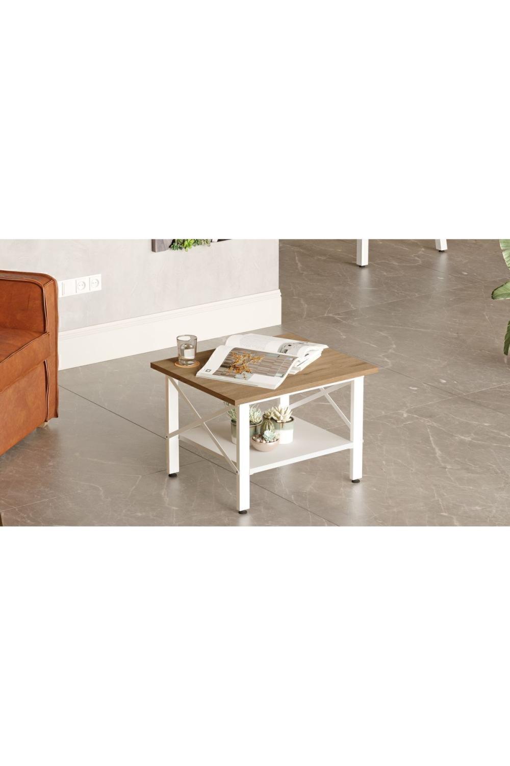 Jurina Table basse Bureau Table basse Blanc Métal Sur pieds Panier-Blanc JUR6-SW