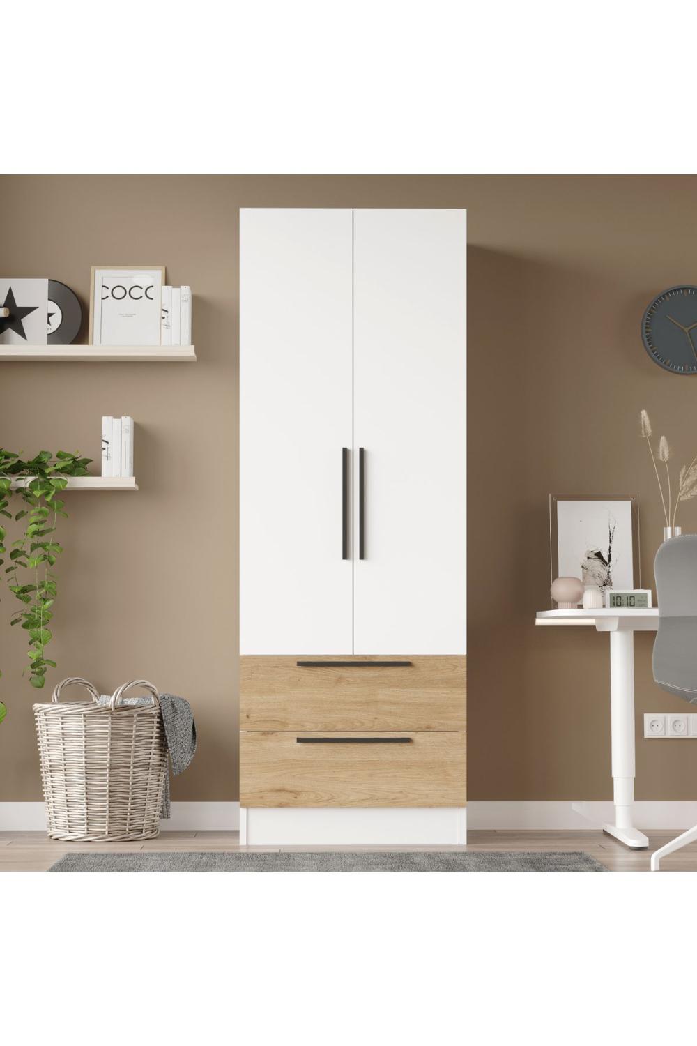 Armoire Krish 2 Portes et 2 Tiroirs – Panier & Blanc KRI2-SW
