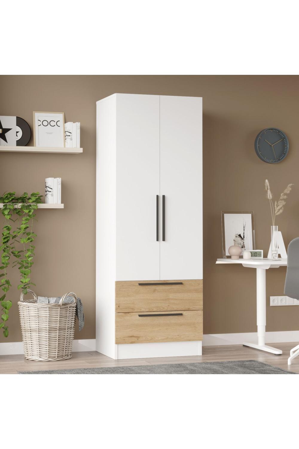 Armoire Krish 2 Portes et 2 Tiroirs – Panier & Blanc KRI2-SW