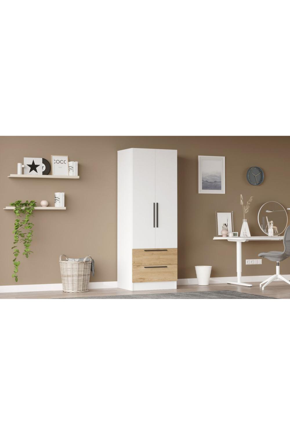 Armoire Krish 2 Portes et 2 Tiroirs – Panier & Blanc KRI2-SW
