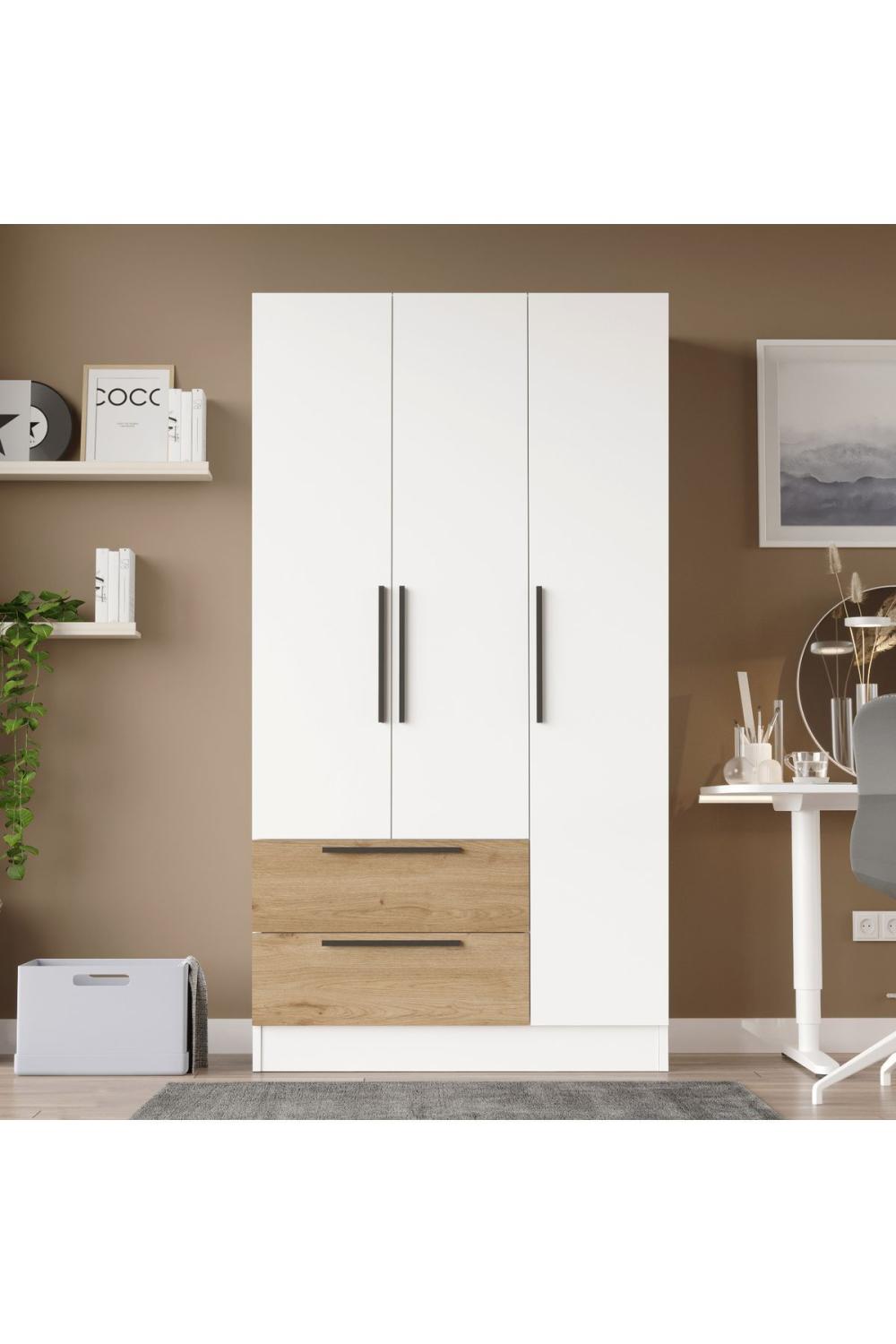Krish 3 Avec portes 2 Avec tiroirs Armoire Elbise Armoire Panier-Blanc KRI3-SW