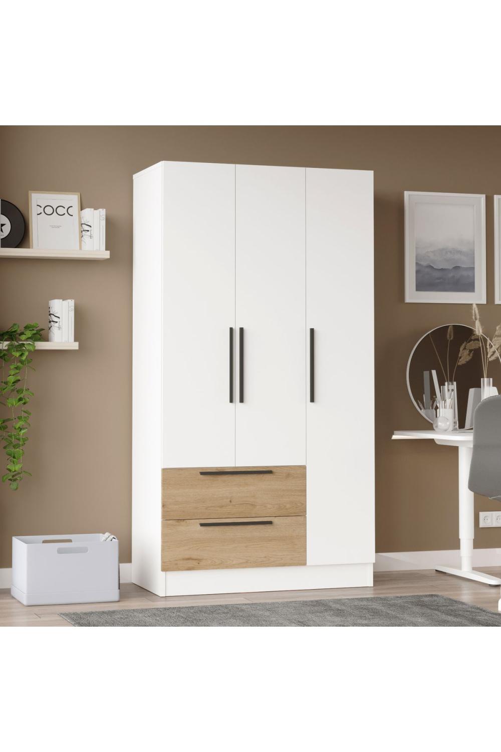 Krish 3 Avec portes 2 Avec tiroirs Armoire Elbise Armoire Panier-Blanc KRI3-SW