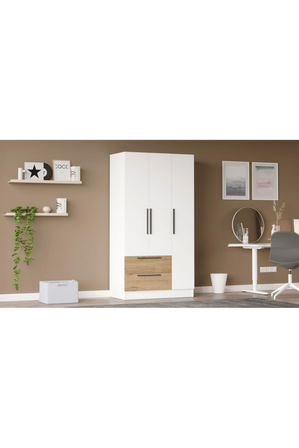 Krish 3 Avec portes 2 Avec tiroirs Armoire Elbise Armoire Panier-Blanc KRI3-SW