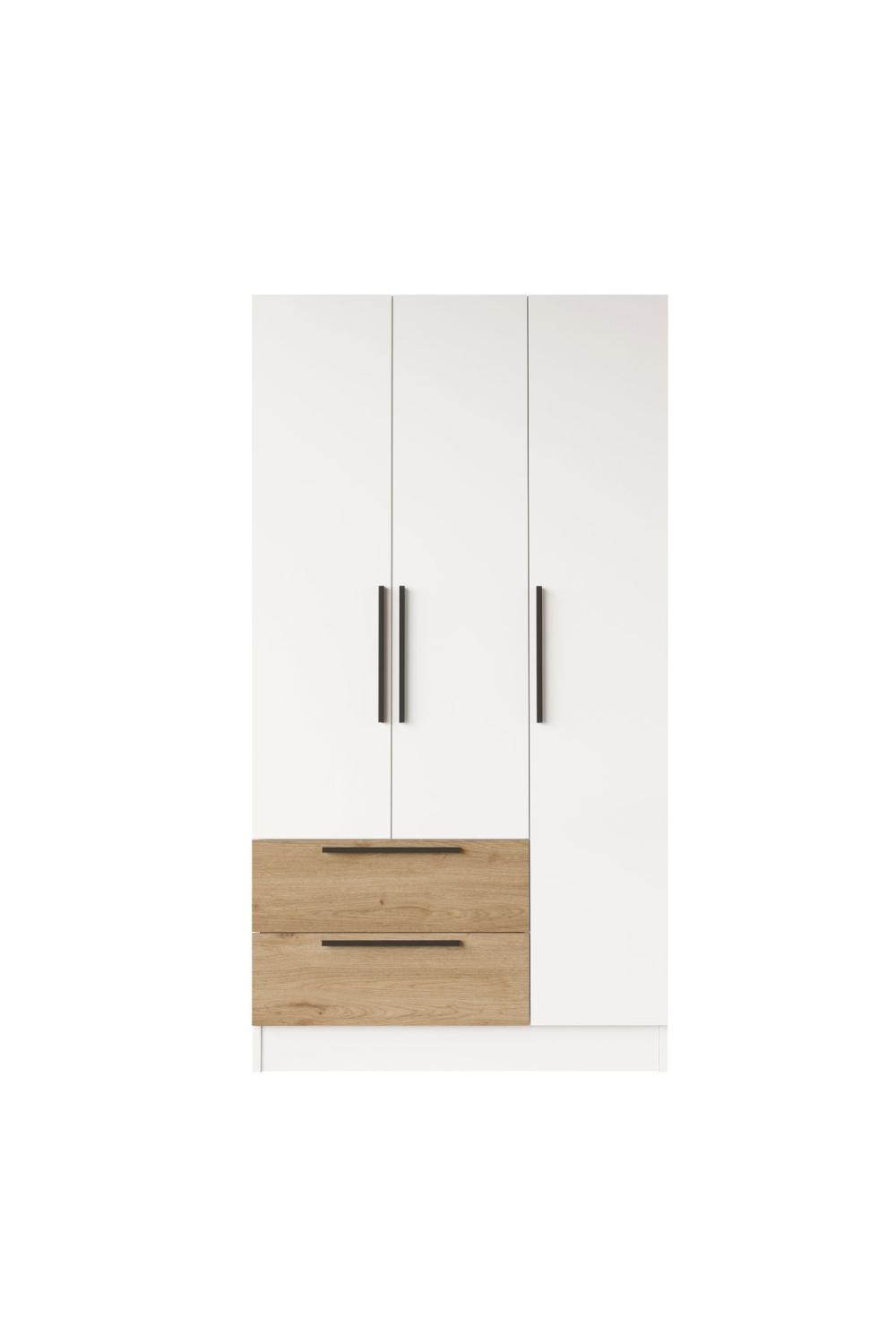 Krish 3 Avec portes 2 Avec tiroirs Armoire Elbise Armoire Panier-Blanc KRI3-SW