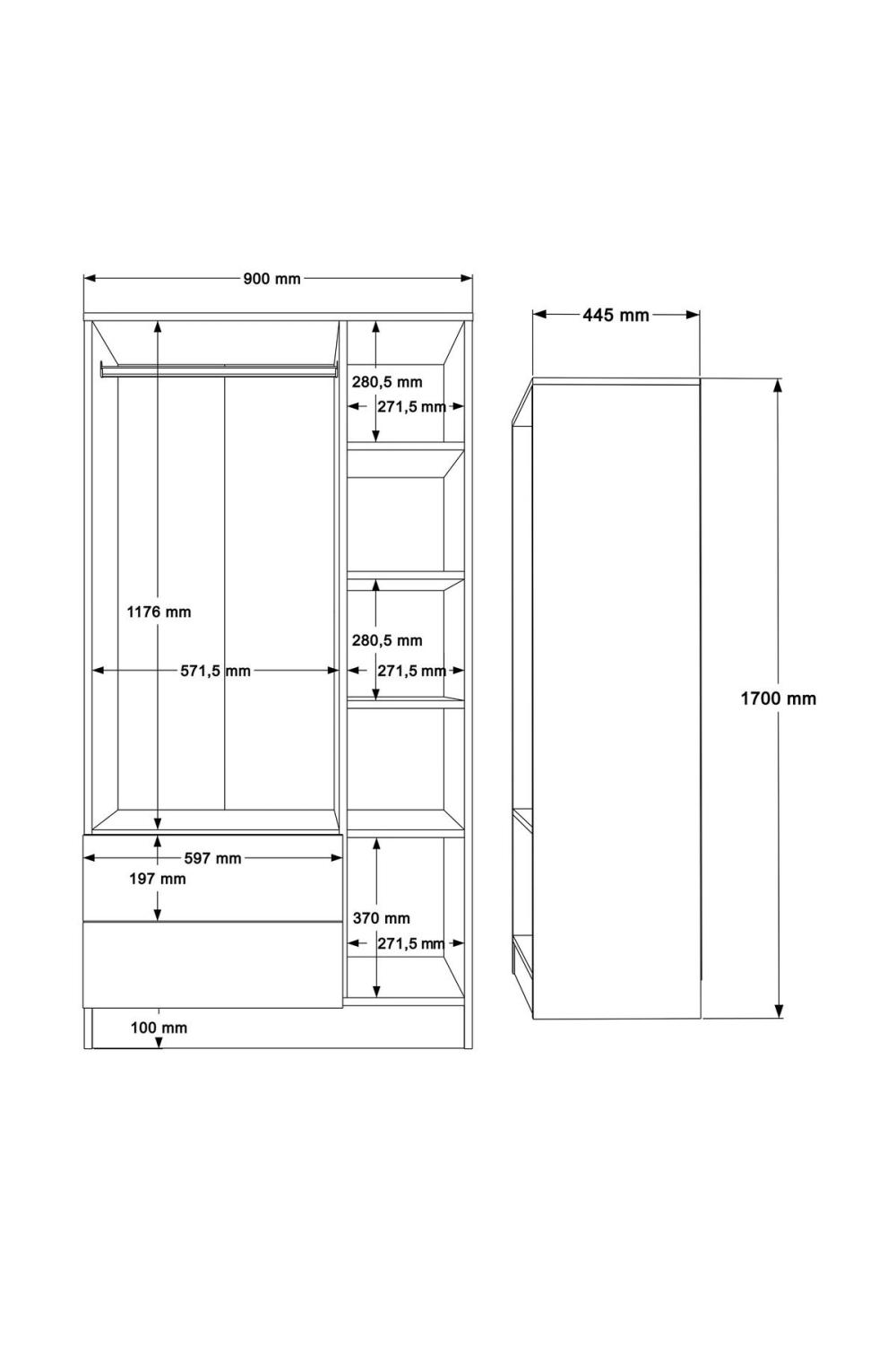 Krish 3 Avec portes 2 Avec tiroirs Armoire Elbise Armoire Panier-Blanc KRI3-SW
