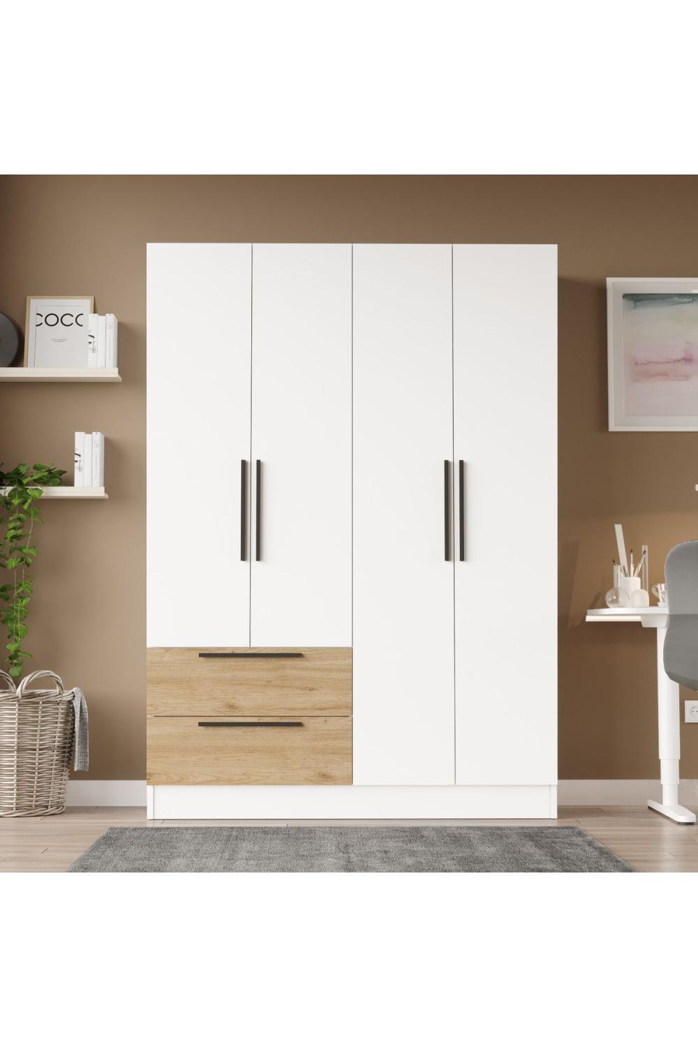 Armoire Krish 4 Portes et 2 Tiroirs – Panier & Blanc KRI4-SW