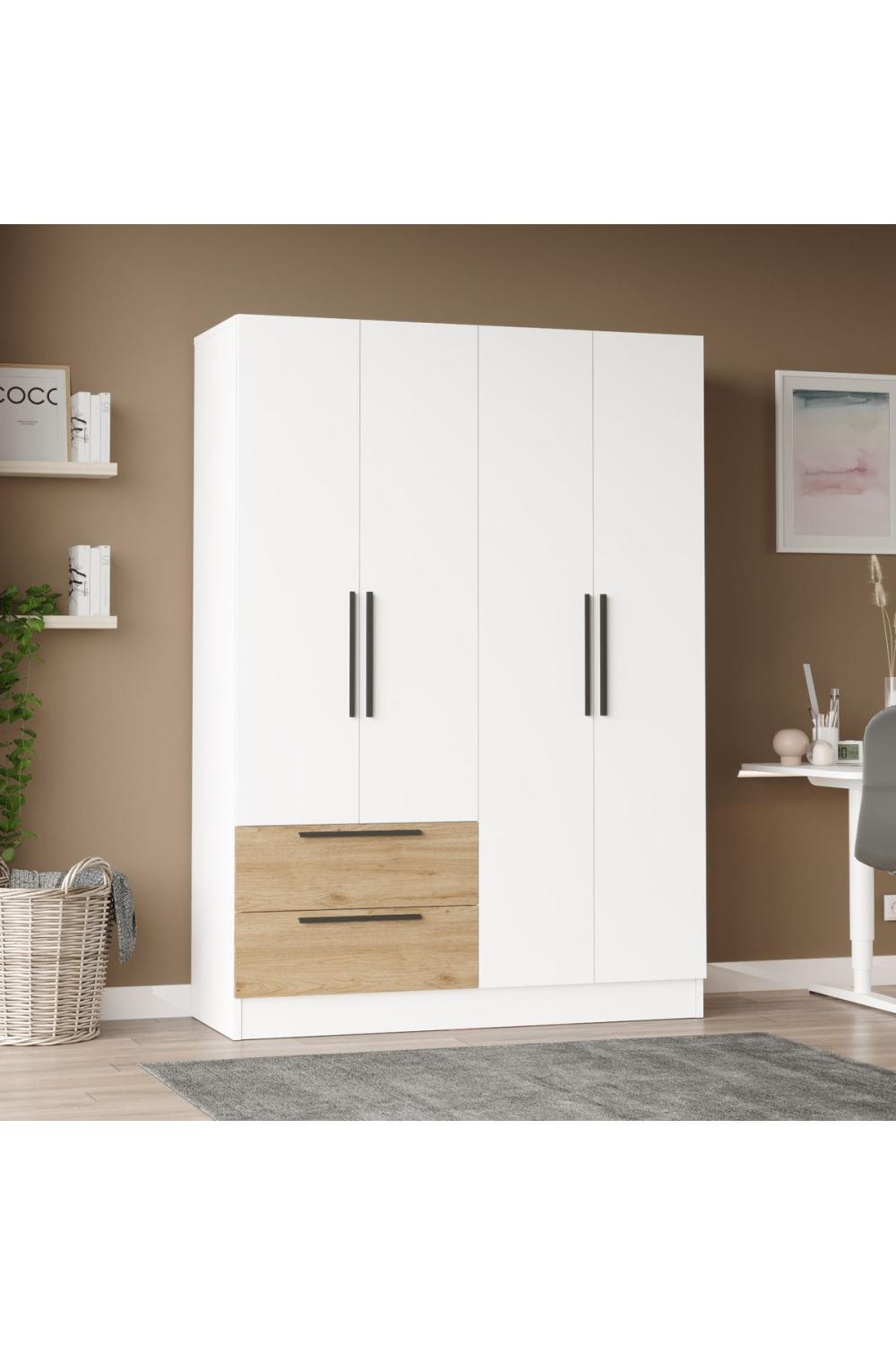 Armoire Krish 4 Portes et 2 Tiroirs – Panier & Blanc KRI4-SW