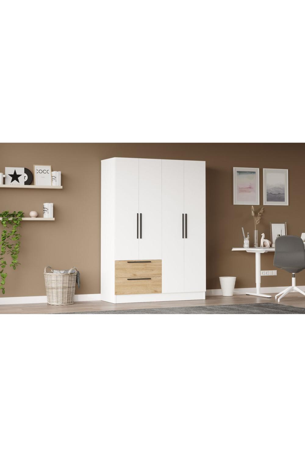 Armoire Krish 4 Portes et 2 Tiroirs – Panier & Blanc KRI4-SW