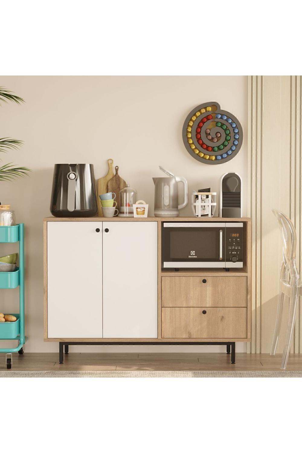 Meuble Coin Café Latte Multifonction – Panier & Blanc LAT2-SW