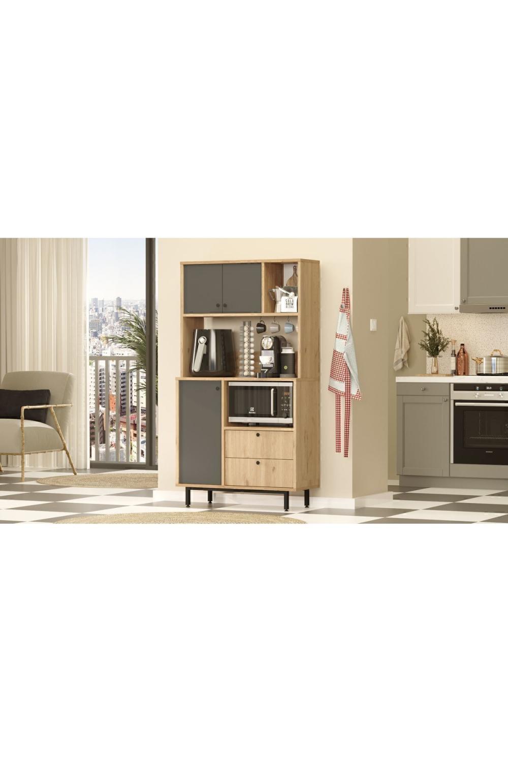 Latte Série Marron Angle Multifonction Armoire Cuisine Armoire Panier-Anthracite LAT3-SA