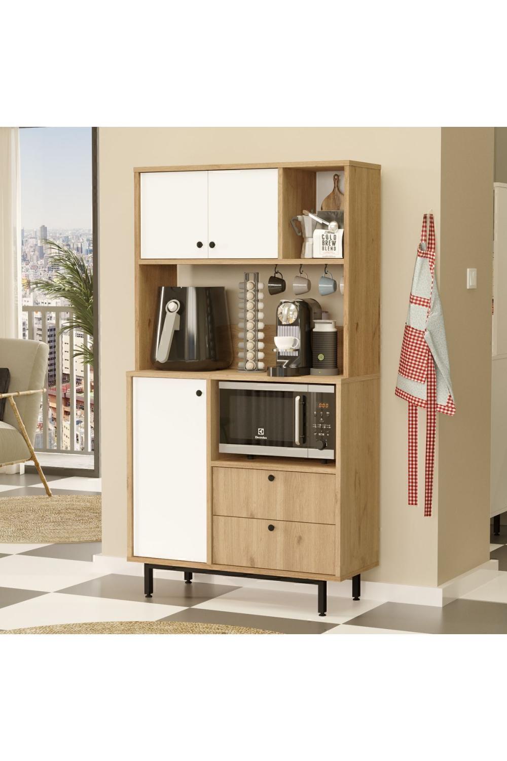 Meuble Coin Café Latte Multifonction – Panier & Blanc LAT3-SW