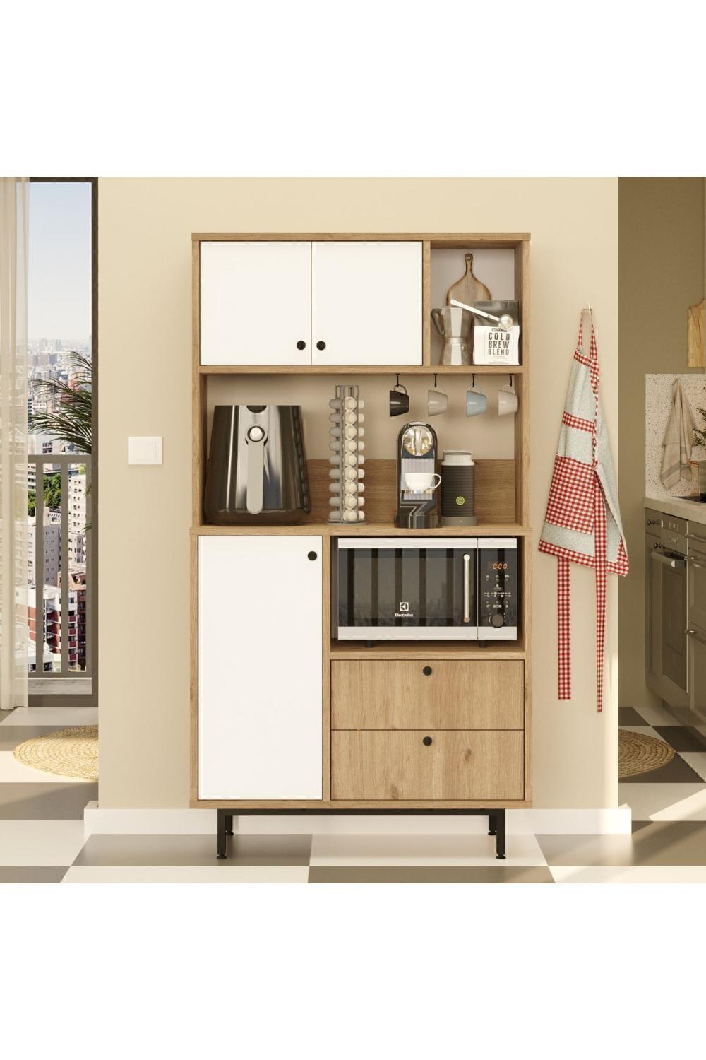 Meuble Coin Café Latte Multifonction – Panier & Blanc LAT3-SW
