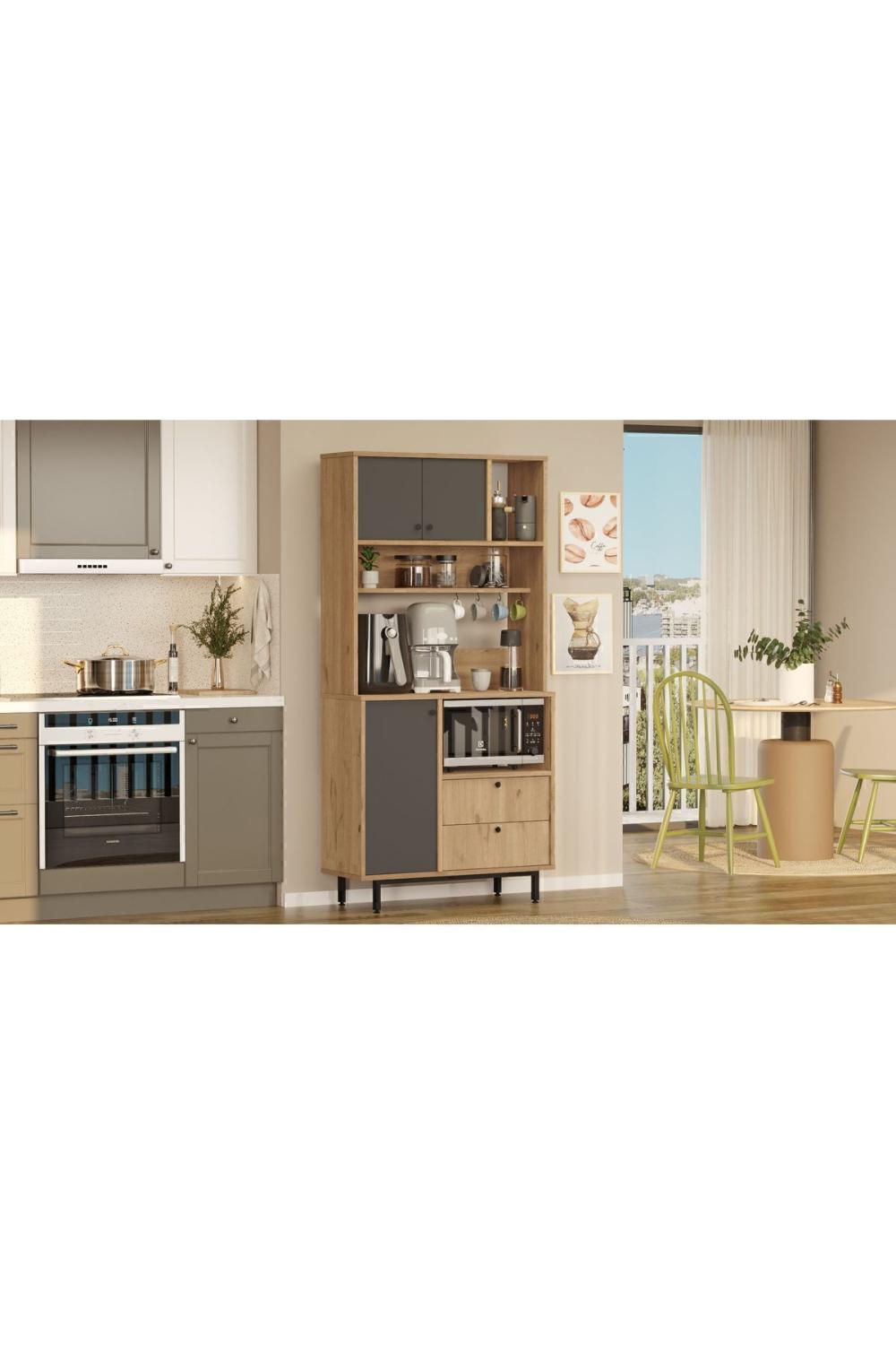 Latte Série Marron Angle Multifonction Armoire Cuisine Armoire Panier-Anthracite LAT4-SA