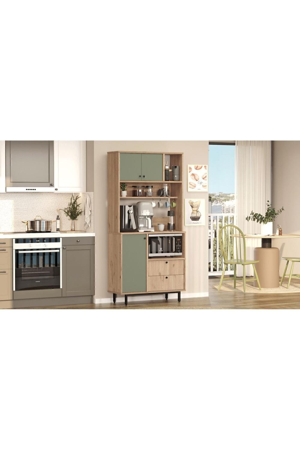 Latte Série Marron Angle Multifonction Armoire Cuisine Armoire Panier-Ihlamur Yeşili LAT4-SY