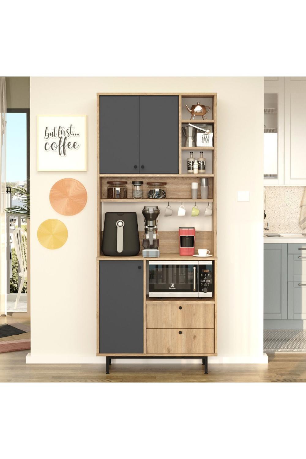Latte Série Marron Angle Multifonction Armoire Cuisine Armoire Panier-Anthracite LAT6-SA