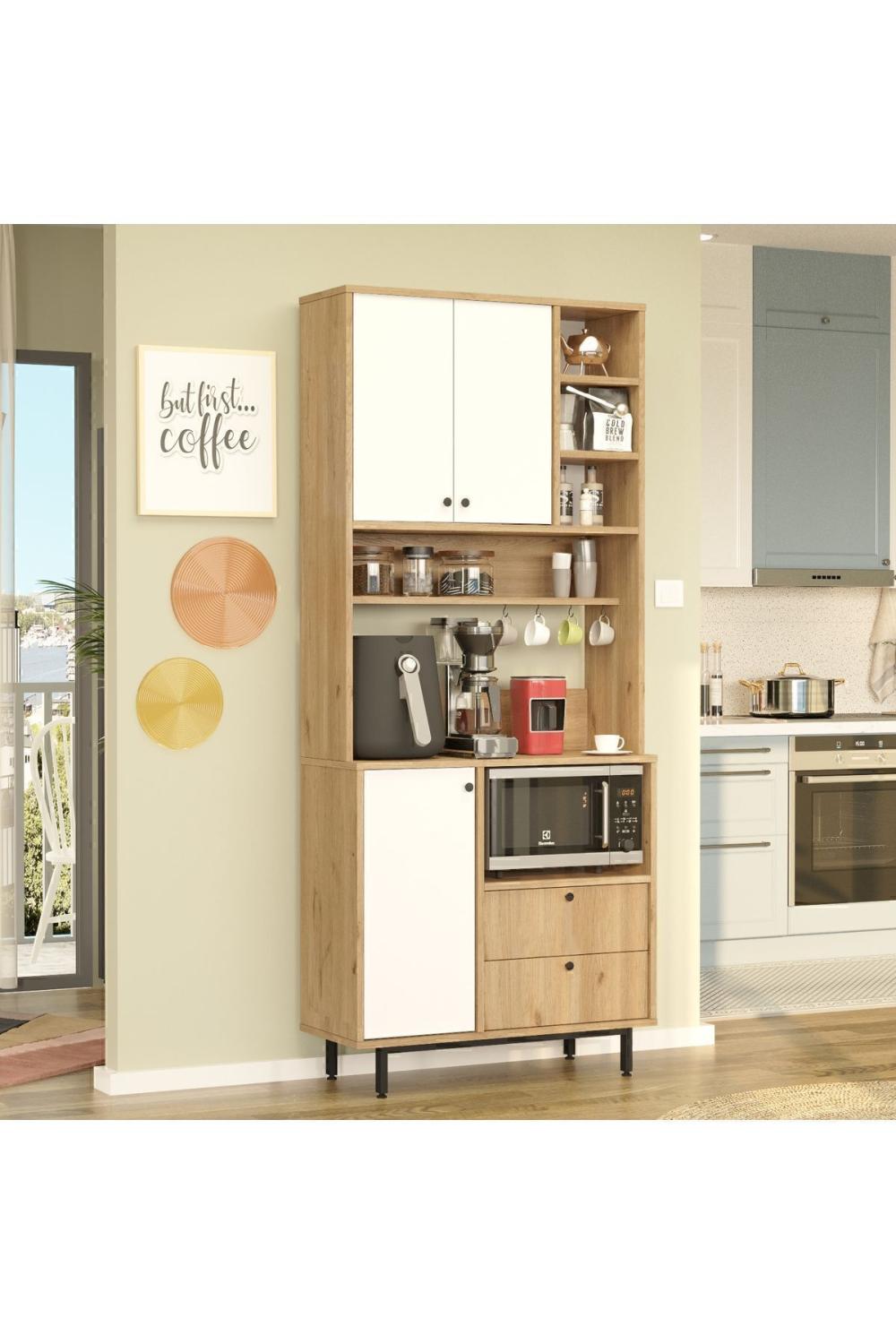 Meuble Coin Café Latte Multifonction – Panier & Blanc LAT6-SW