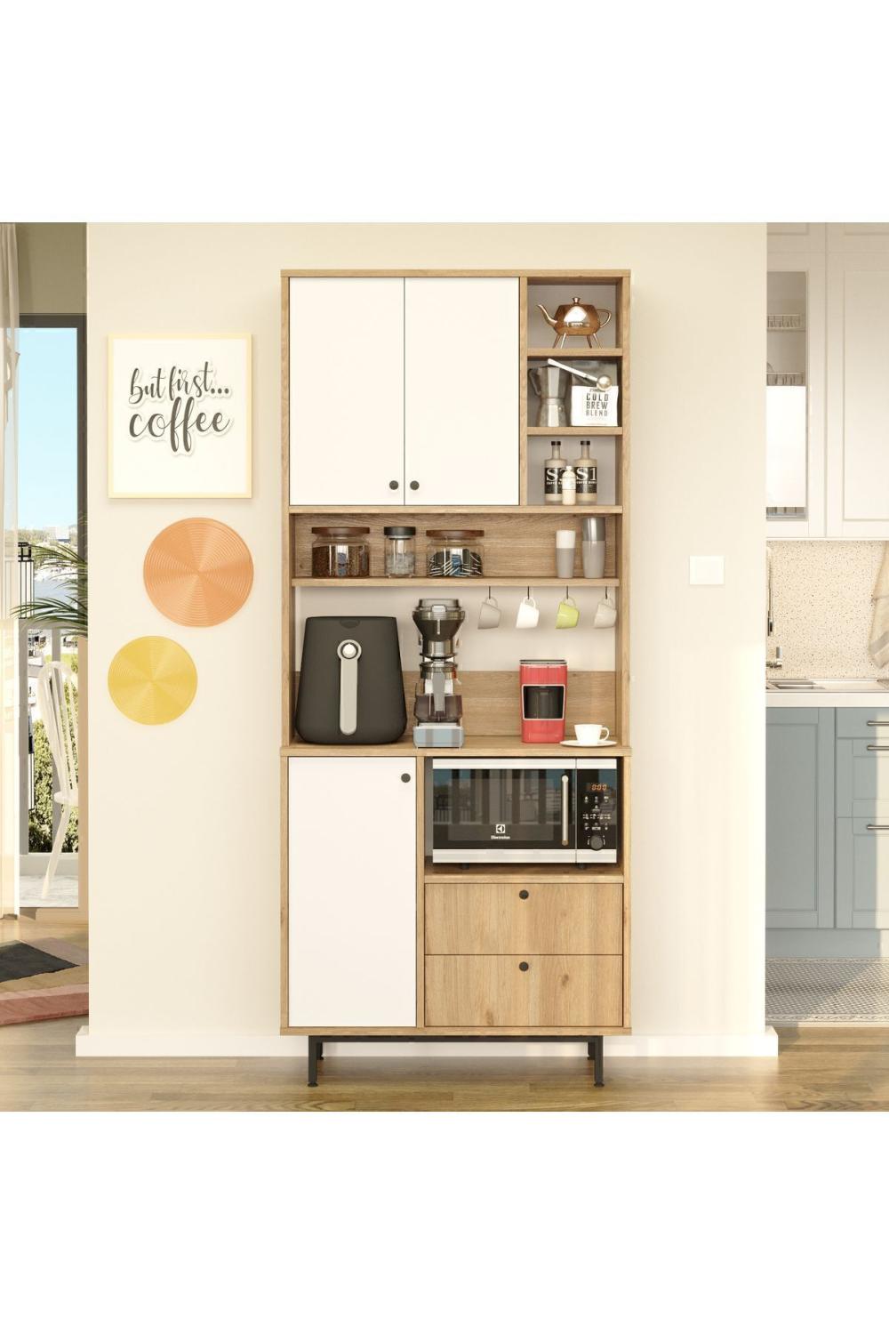 Meuble Coin Café Latte Multifonction – Panier & Blanc LAT6-SW