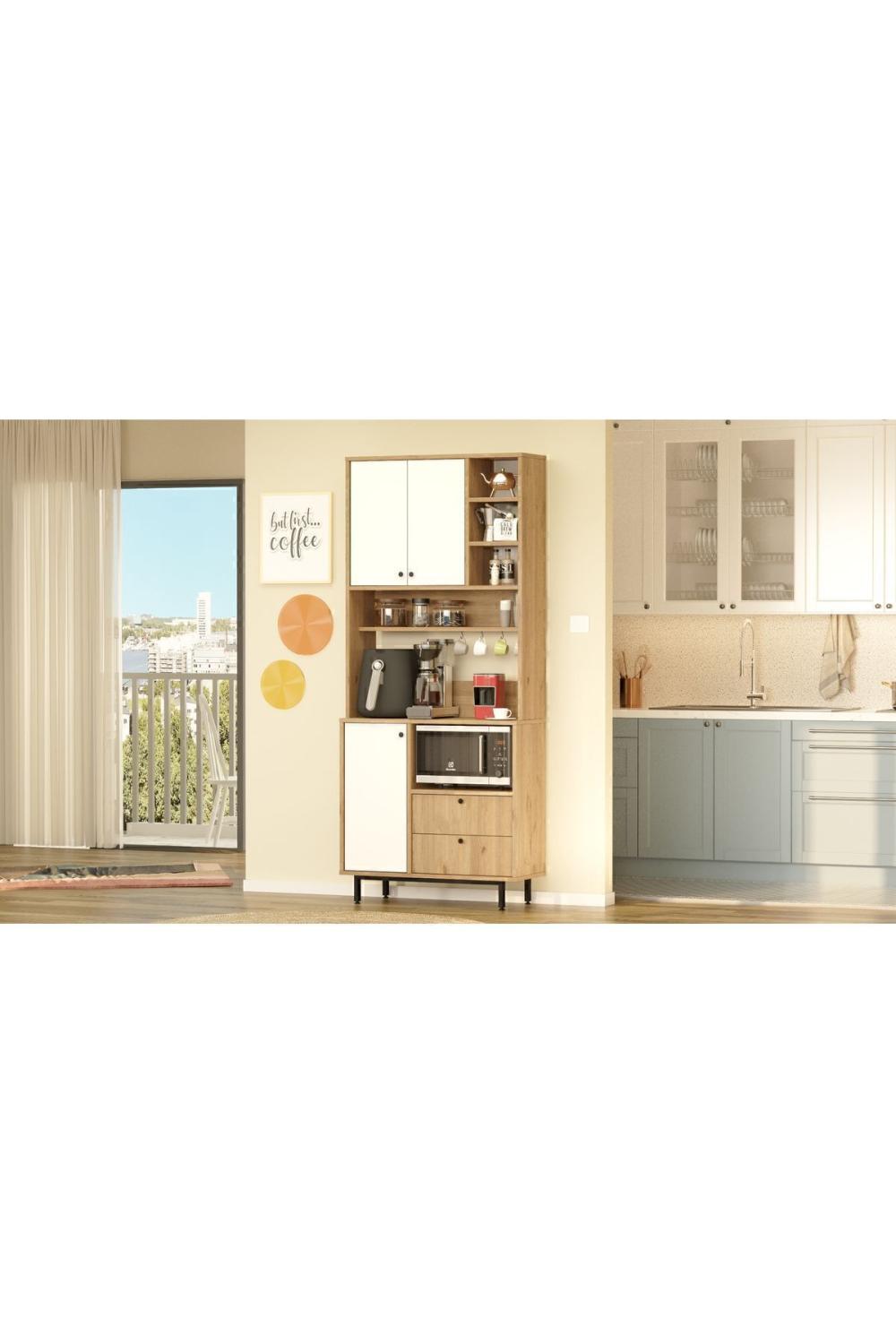 Meuble Coin Café Latte Multifonction – Panier & Blanc LAT6-SW