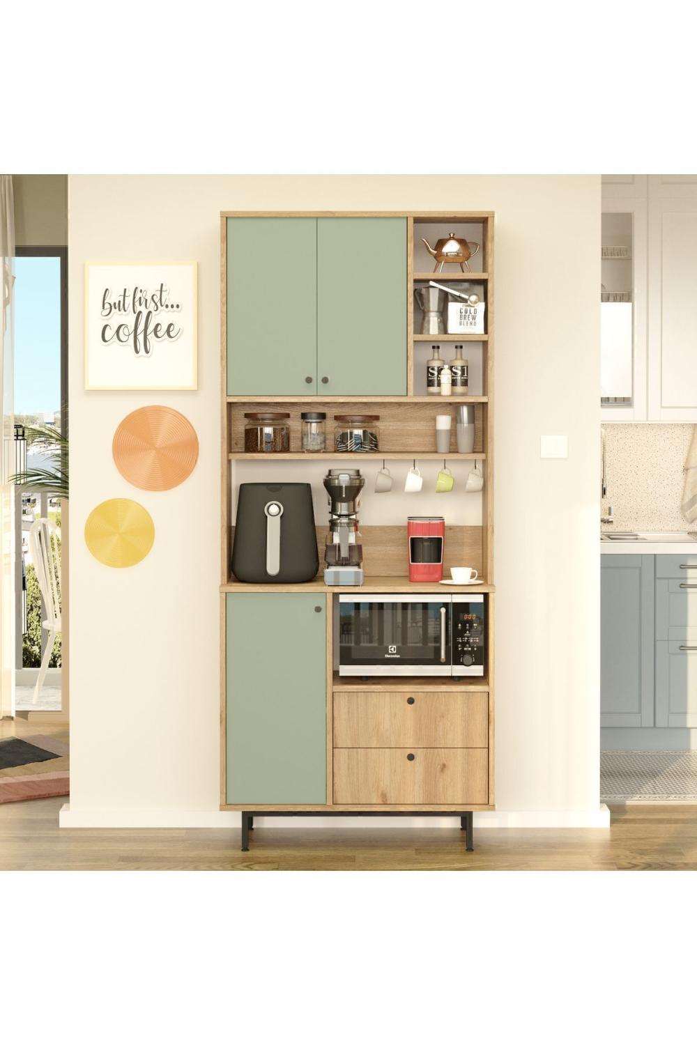 Latte Série Marron Angle Multifonction Armoire Cuisine Armoire Panier-Ihlamur Yeşili LAT6-SY