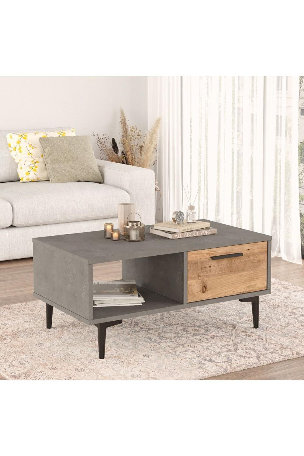 Leeds Table basse Avec portes Pin-Béton LEE3-AG