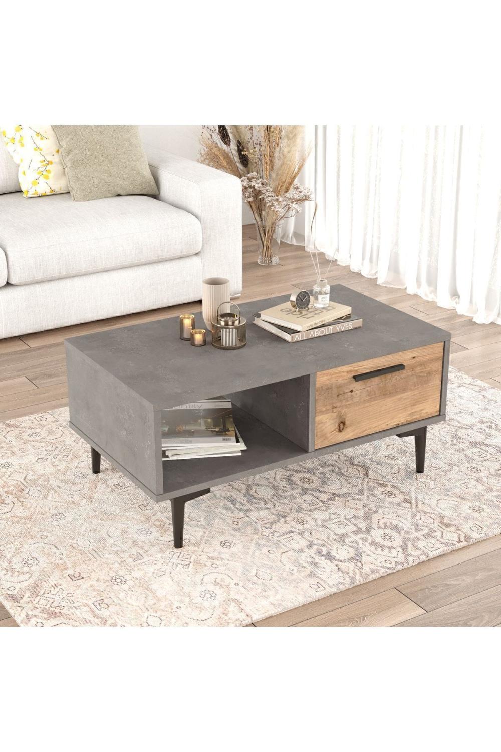 Leeds Table basse Avec portes Pin-Béton LEE3-AG