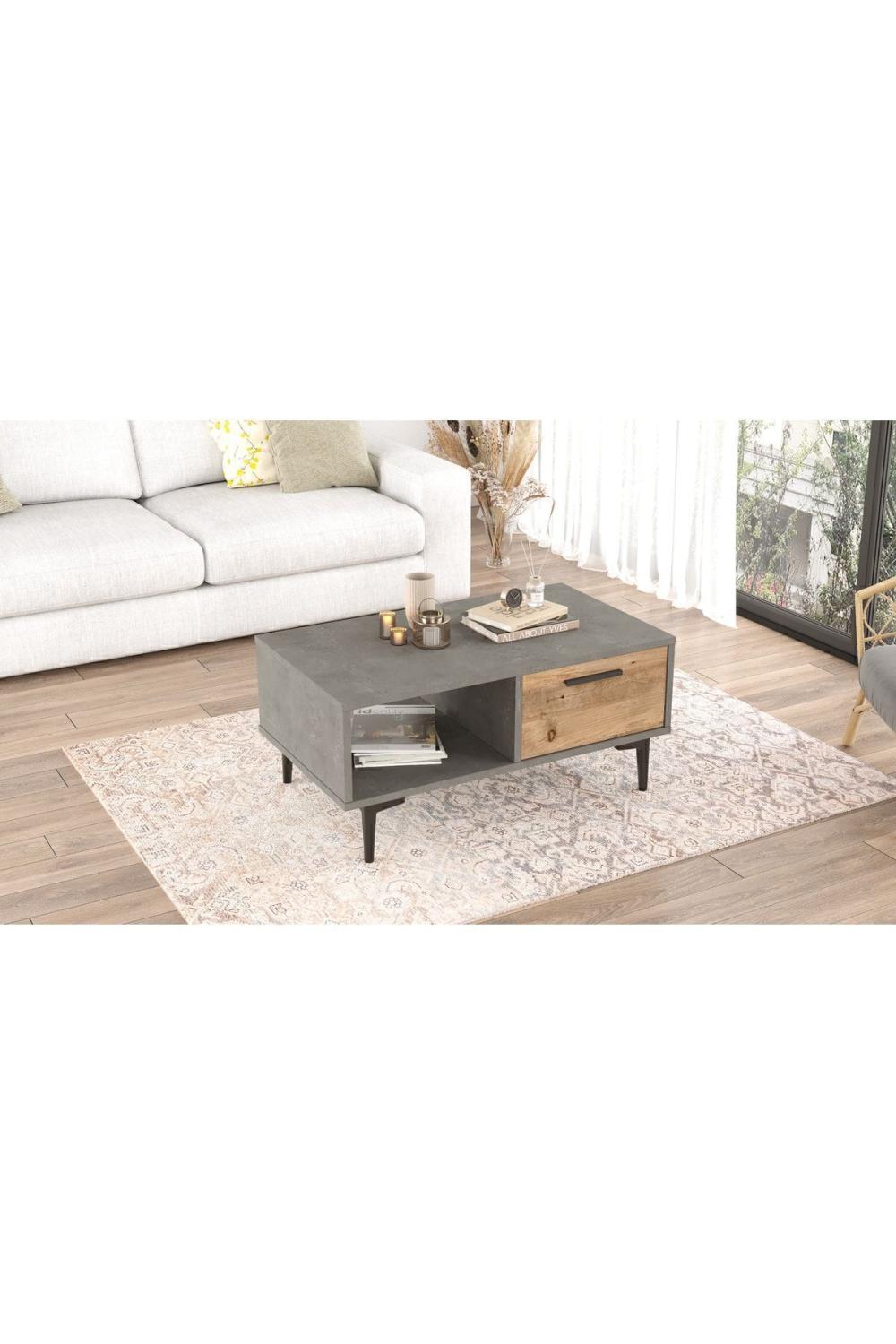 Leeds Table basse Avec portes Pin-Béton LEE3-AG