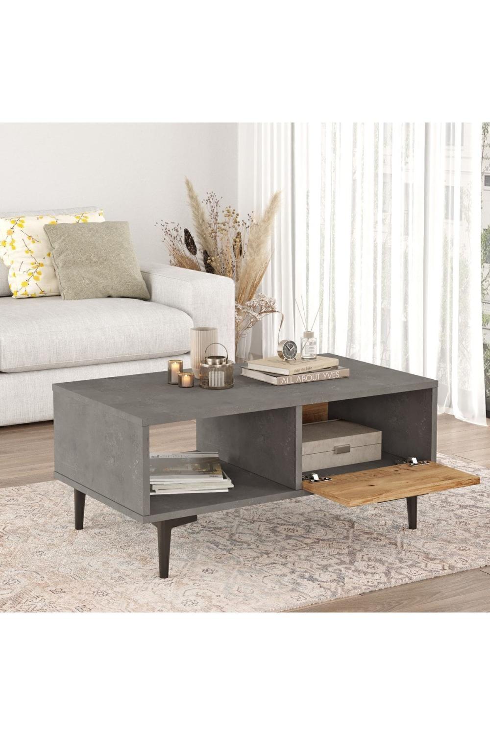 Leeds Table basse Avec portes Pin-Béton LEE3-AG