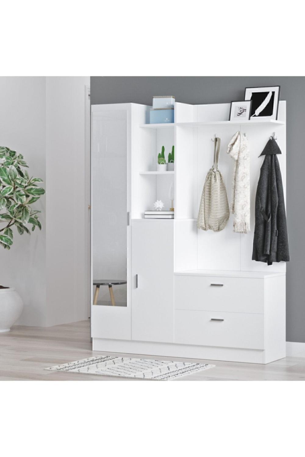 Lidya Vestiaire Meuble à chaussures Portemanteau Avec miroir Étagère LID5-W