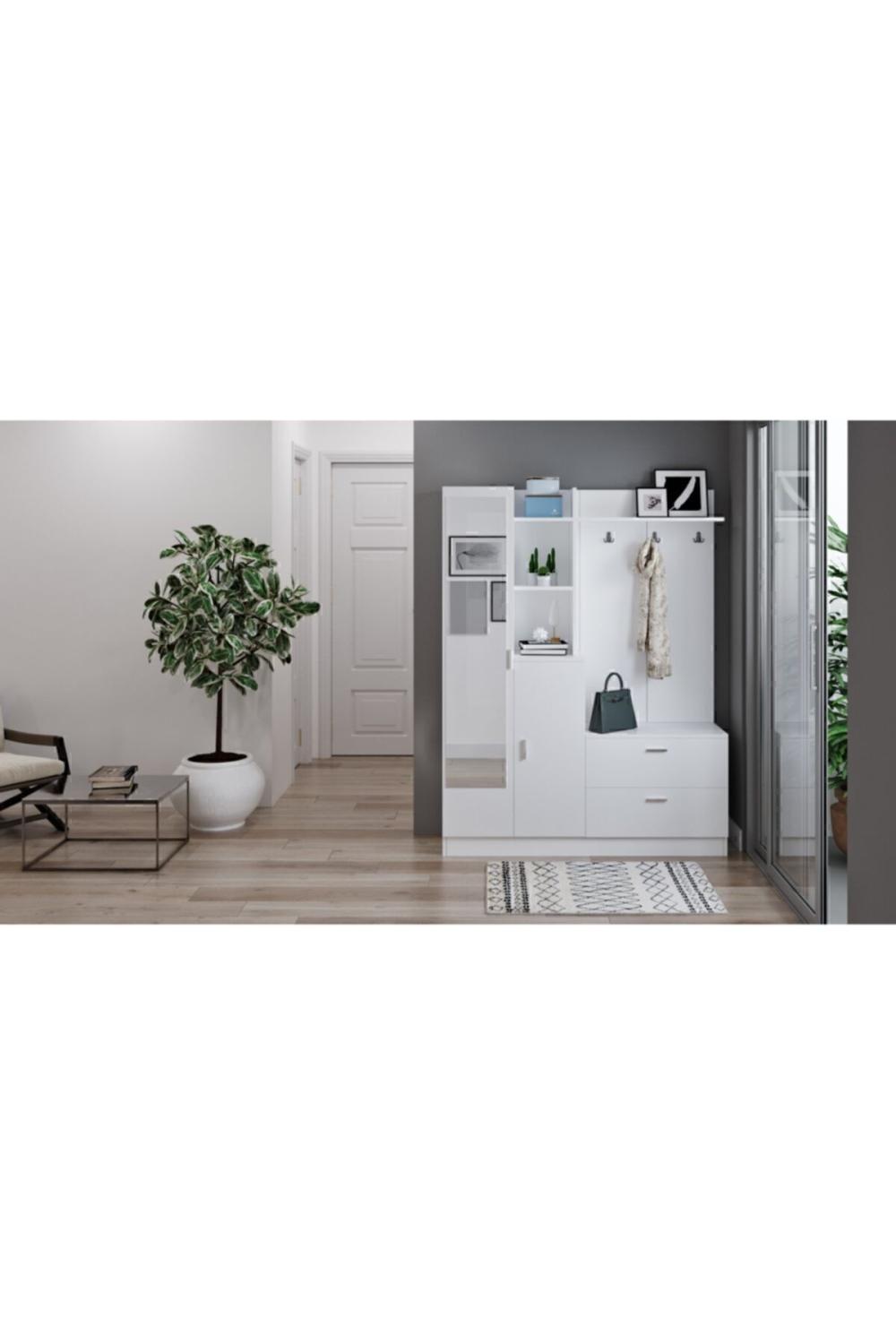 Lidya Vestiaire Meuble à chaussures Portemanteau Avec miroir Étagère LID5-W