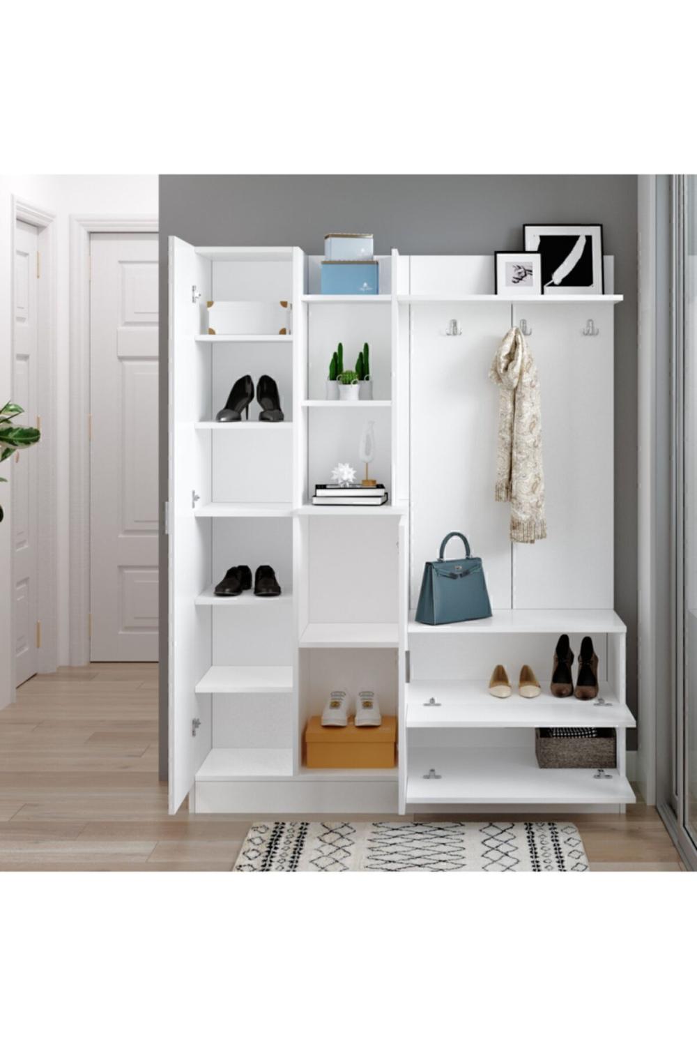 Lidya Vestiaire Meuble à chaussures Portemanteau Avec miroir Étagère LID5-W