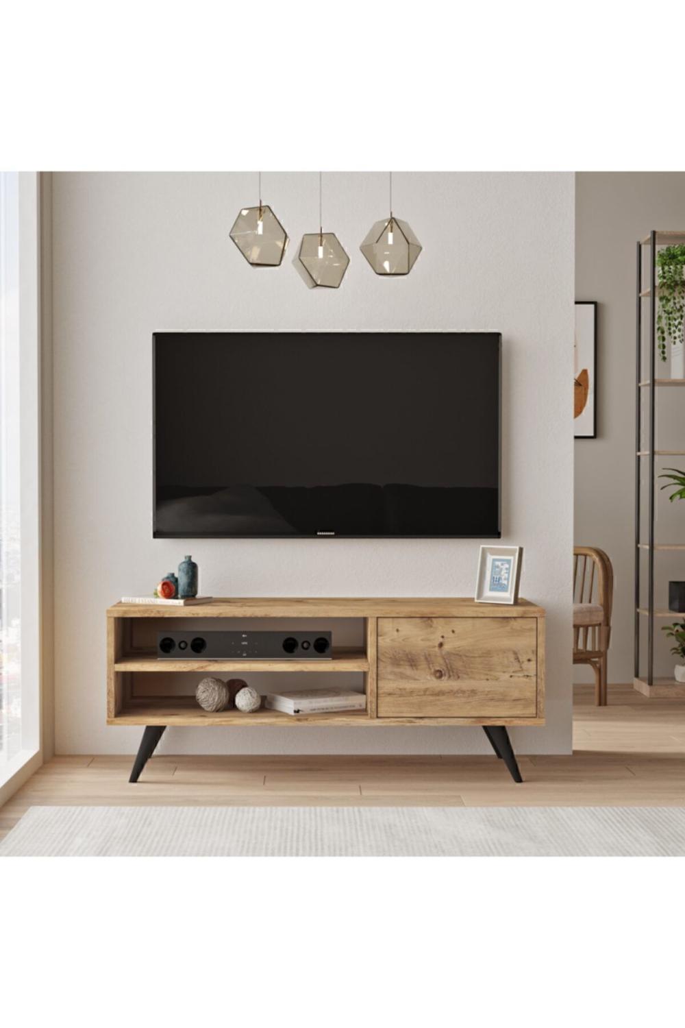 Meuble TV Luton 110 cm avec Pieds en Bois – Pin LUT1-A