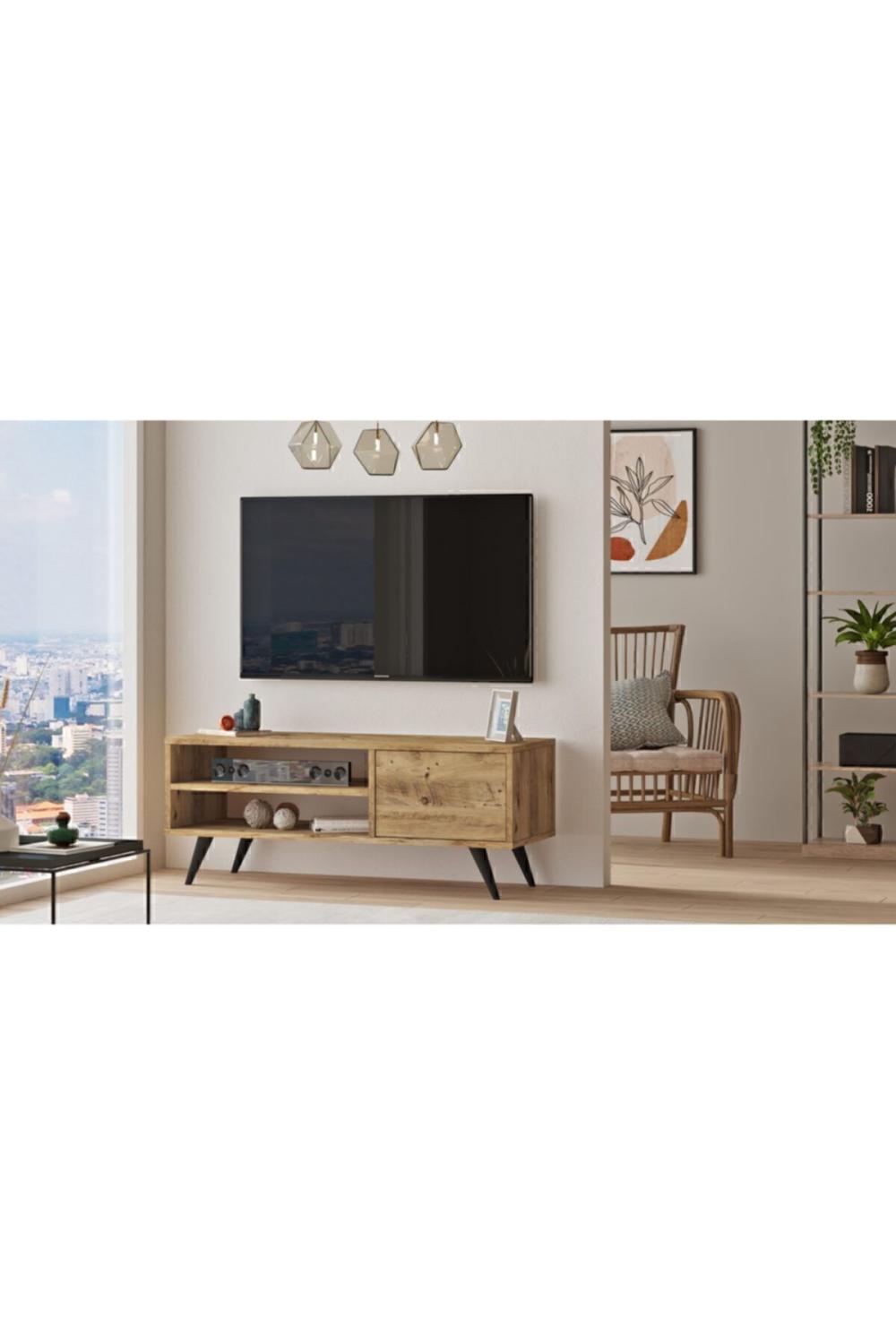 Meuble TV Luton 110 cm avec Pieds en Bois – Pin LUT1-A