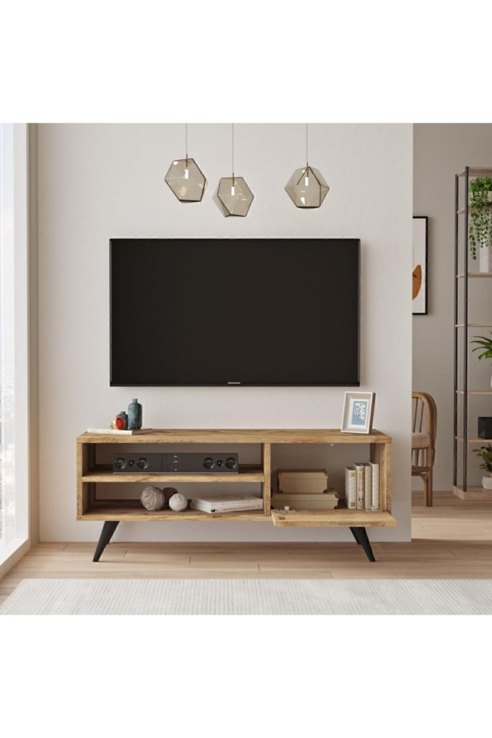 Meuble TV Luton 110 cm avec Pieds en Bois – Pin LUT1-A