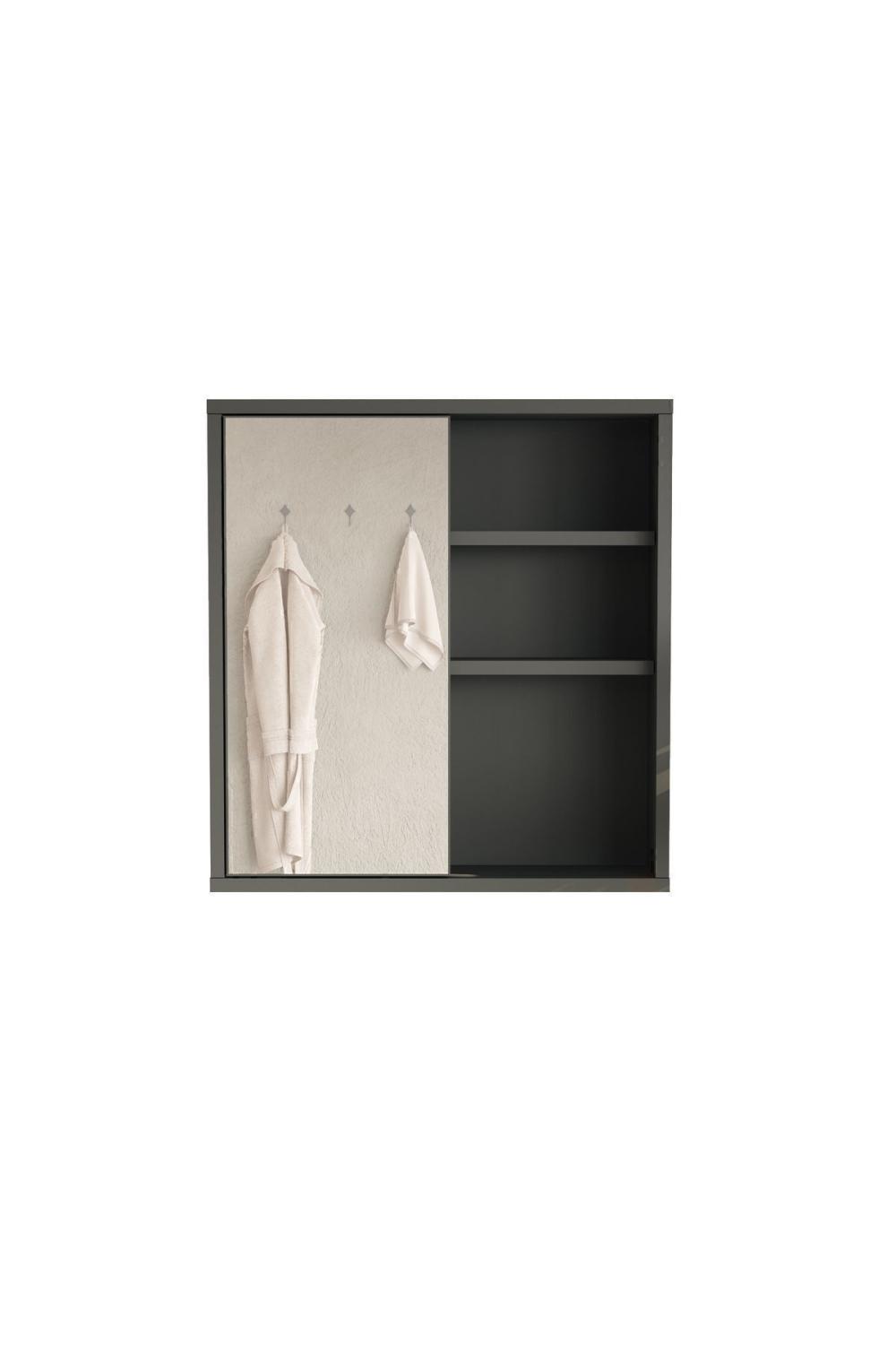Marble Avec miroir Lavabo Üstü Salle de bain Armoire À étagères Avec portes 60cm Anthracite MAR1-AN