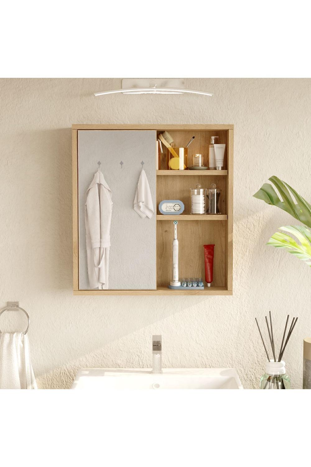 Marble Avec miroir Lavabo Üstü Salle de bain Armoire À étagères Avec portes 60cm Panier MAR1-S